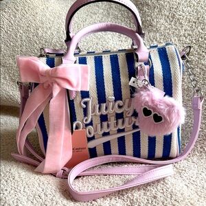 Juicy Couture Pink and Blue Striped Speedy Satchel Adorable Spring Summer Style